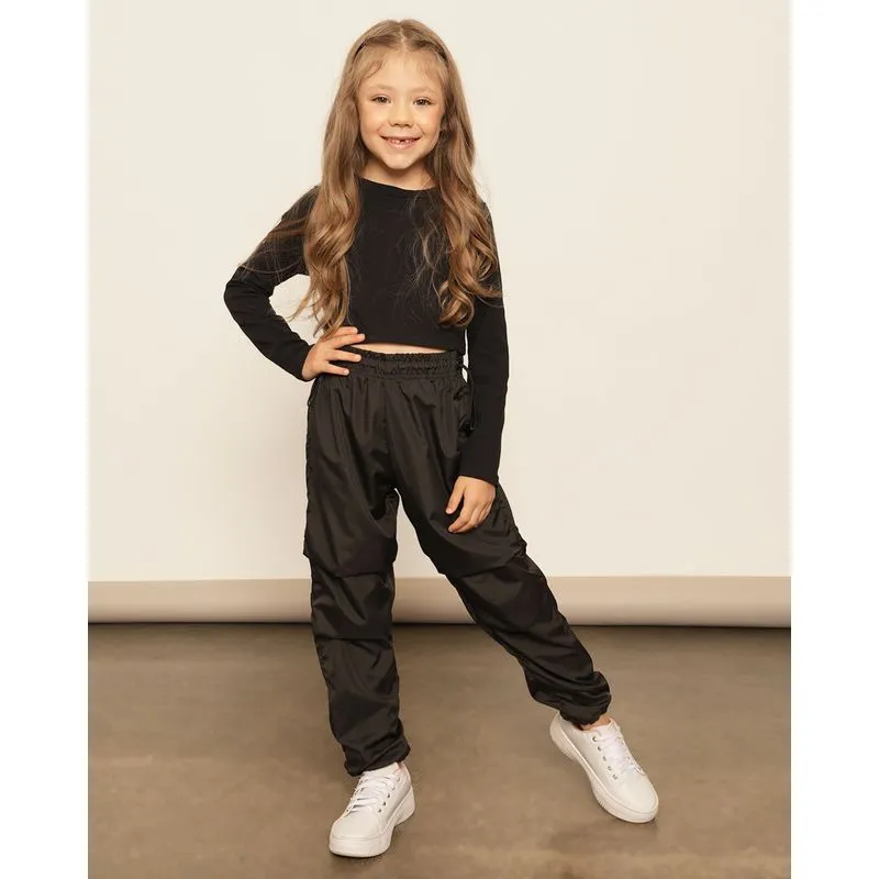 Calça Infantil Parachute Com Ajustador Preta 10