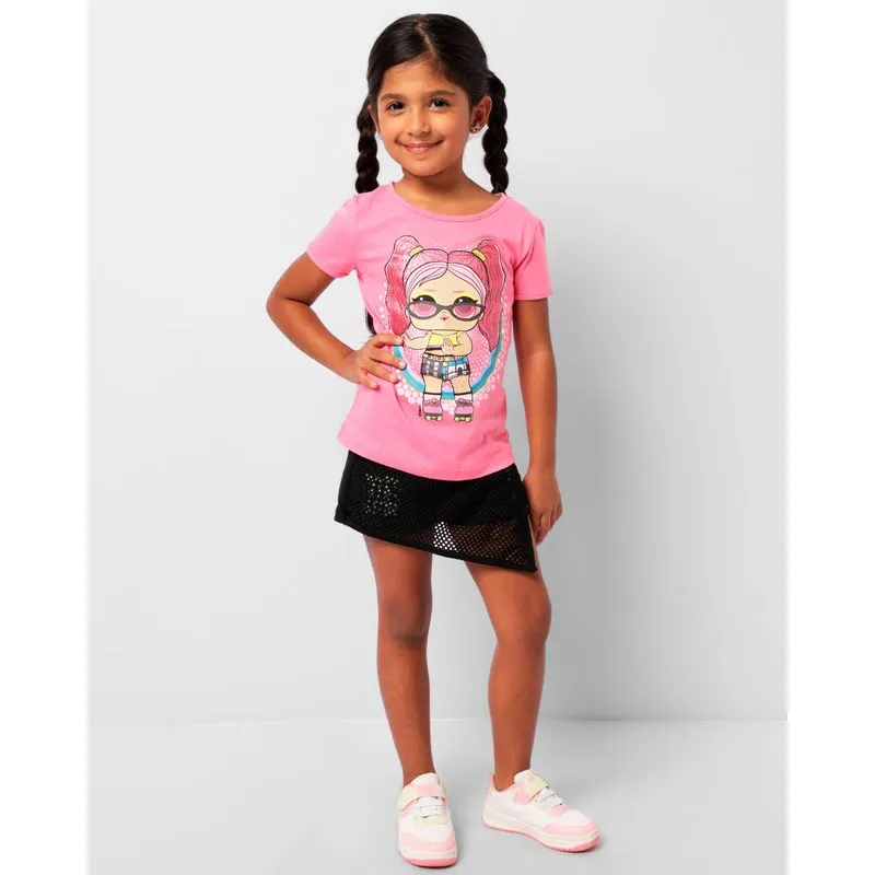 Short Saia Infantil Sobreposição Telado Preto 10