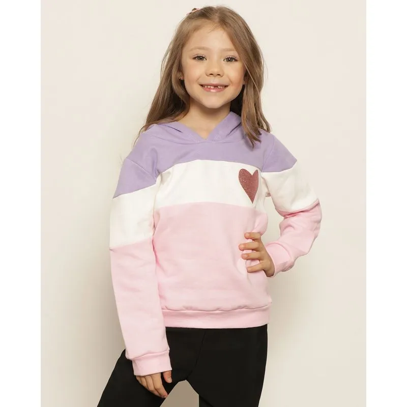 Blusão Moletom Infantil Aplicação Coração Glítter Com Capuz Rosa 8