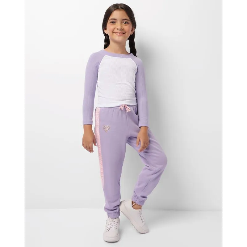 Calça Infantil Peluciada Jogger Com Recortes Lilás 6