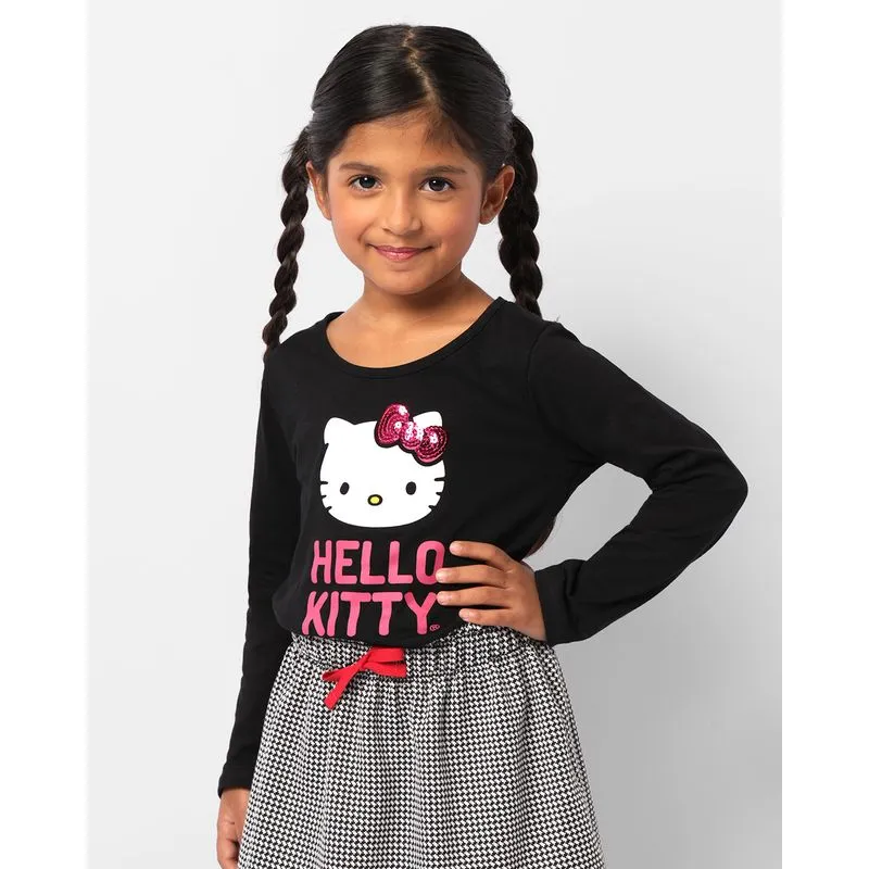 Blusa Infantil Cropped Hello Kitty Manga Longa Preta 6