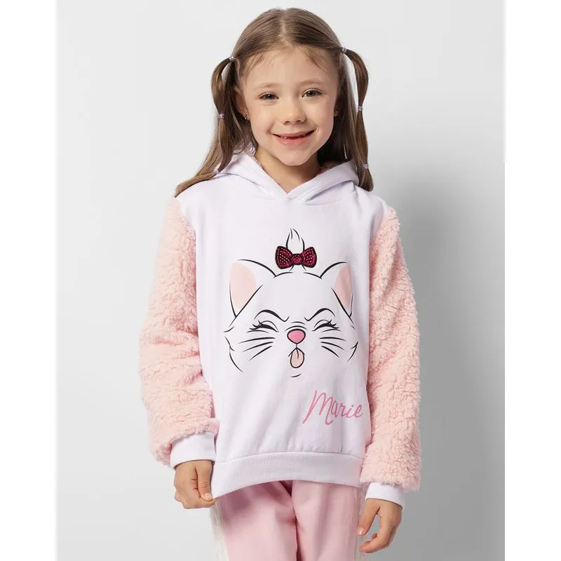 Blusão Moletom Infantil Peluciado Disney Estampa Marie Branco 6