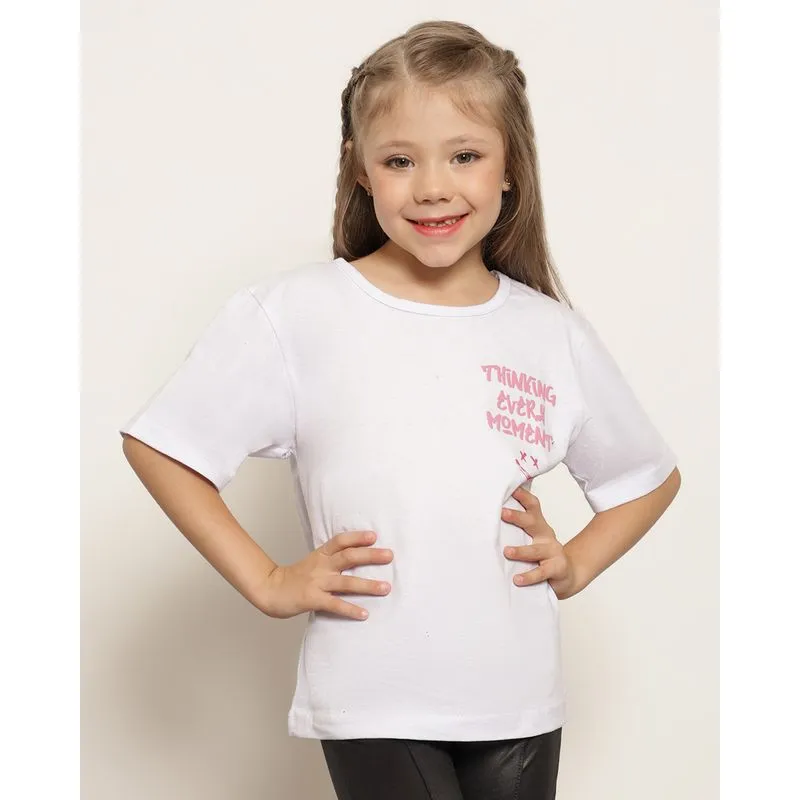 Blusa Infantil Oversized Estampa Frente E Costas Manga Curta Branca 6