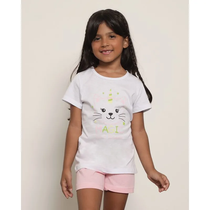 Pijama Infantil Curto Estampa Gatinho Branco 4