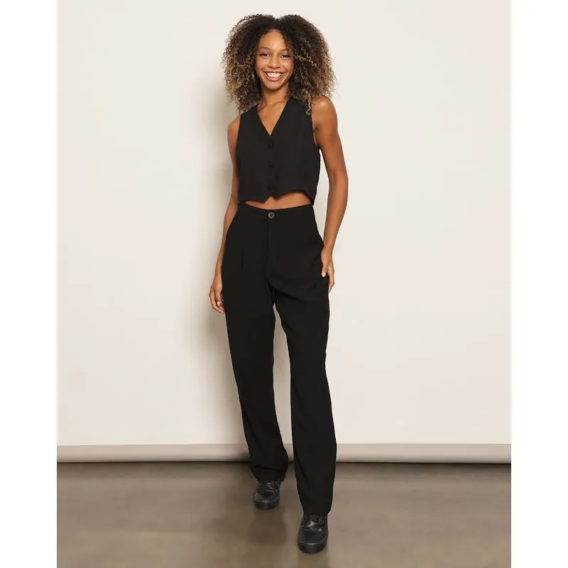 Calça Feminina Alfaiataria Reta Preta 44