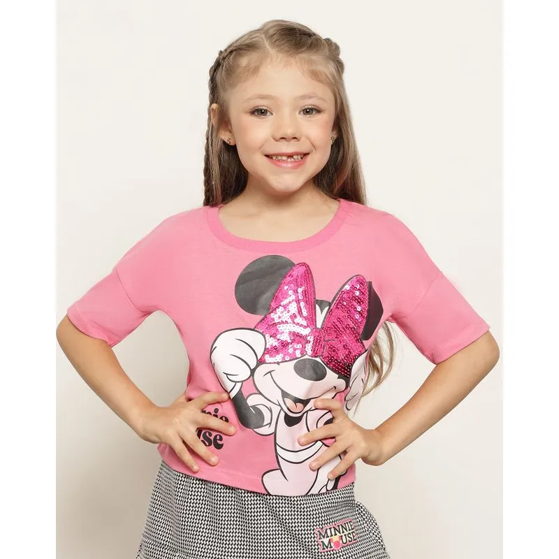 Camiseta Infantil Disney Minnie Manga Curta Rosa 4