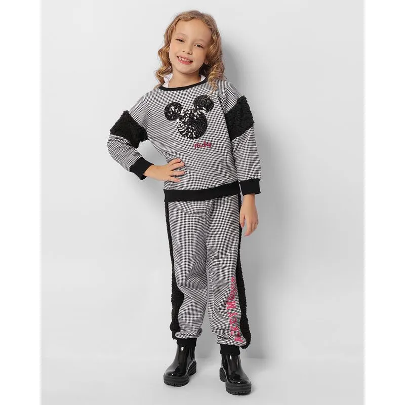 Calça Infantil Moletinho Jogger Estampada Preta 4