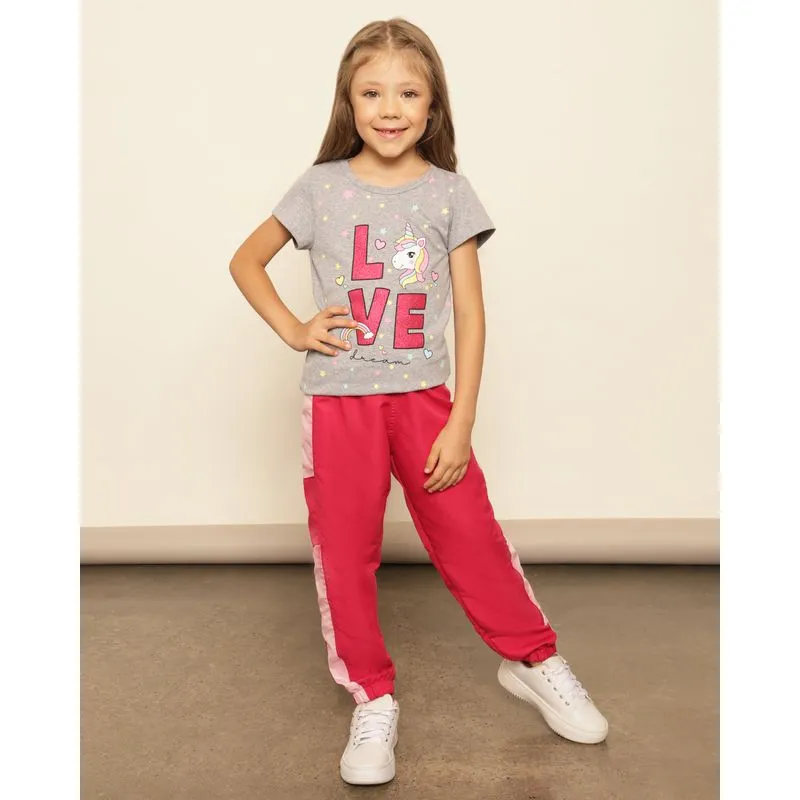Calça Infantil Jogger Recorte Lateral Rosa 8