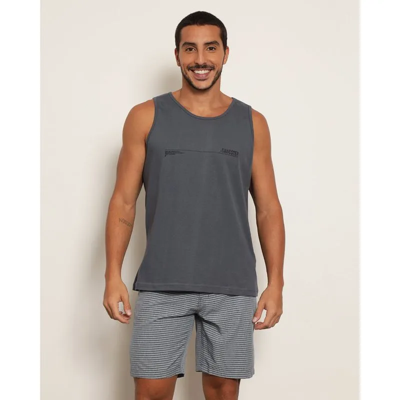Regata Masculina Gangster Estampa Frente e Costa Cinza G