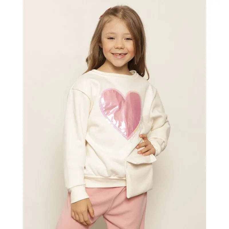 Blusão Moletom Infantil Aplicação Coração Com Bolso Off White 4