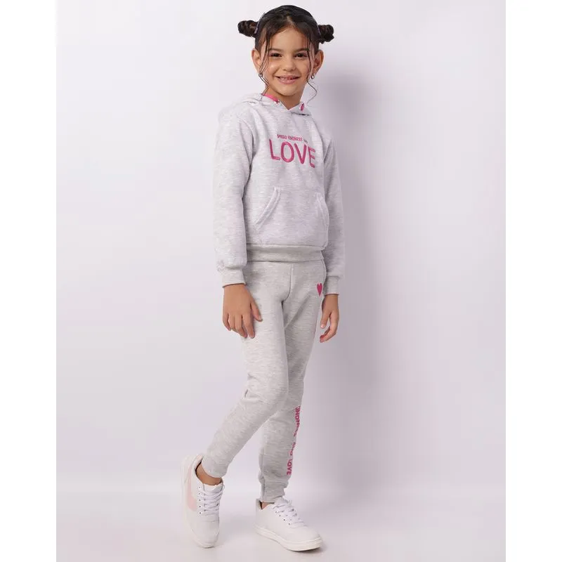 Calça Moletom Infantil Coração Com Bolsos Cinza 8