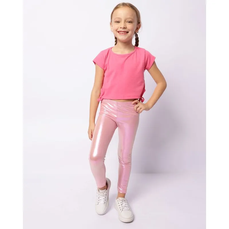Calça Legging Infantil Holográfica Rosa 8
