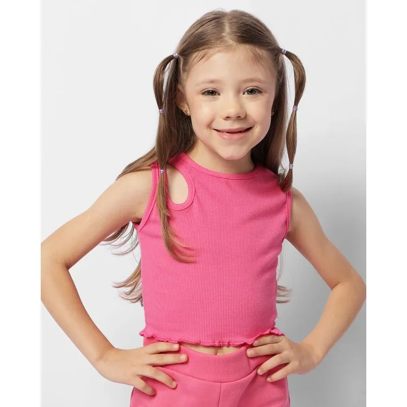 Regata Infantil Cropped Canelada Frufru Rosa 4