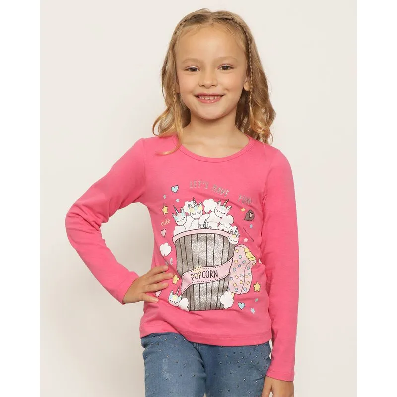 Blusa Infantil Manga Longa Estampa Frontal Rosa 6