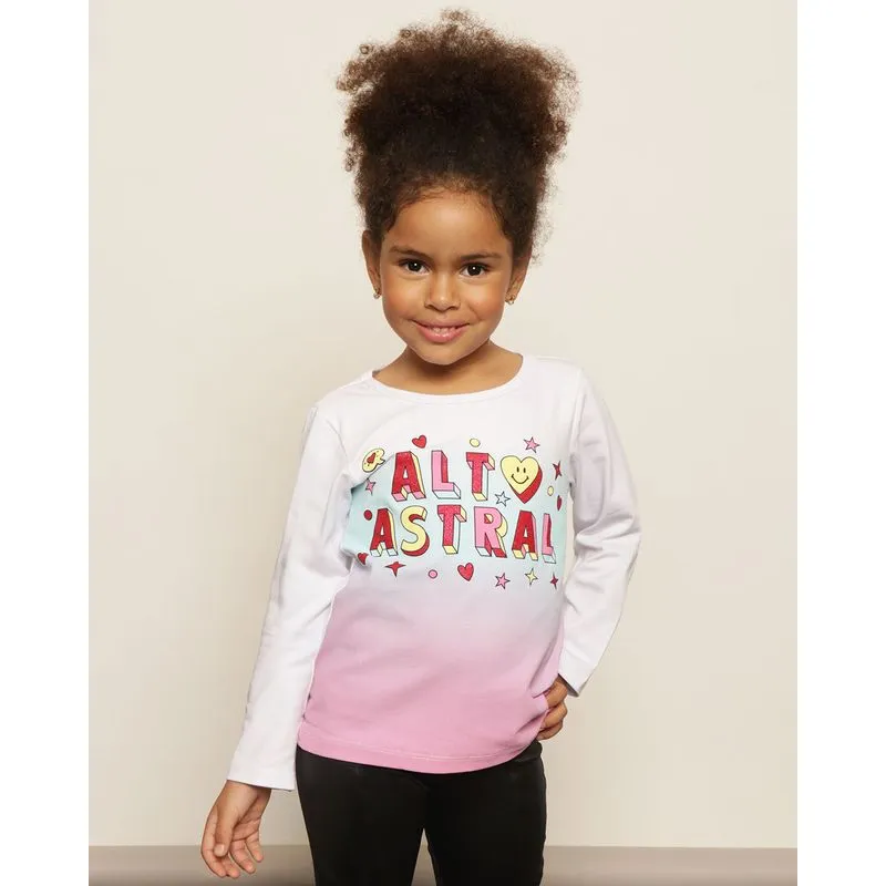 Blusa Infantil Manga Longa Estampa Alto Astral Branca 10