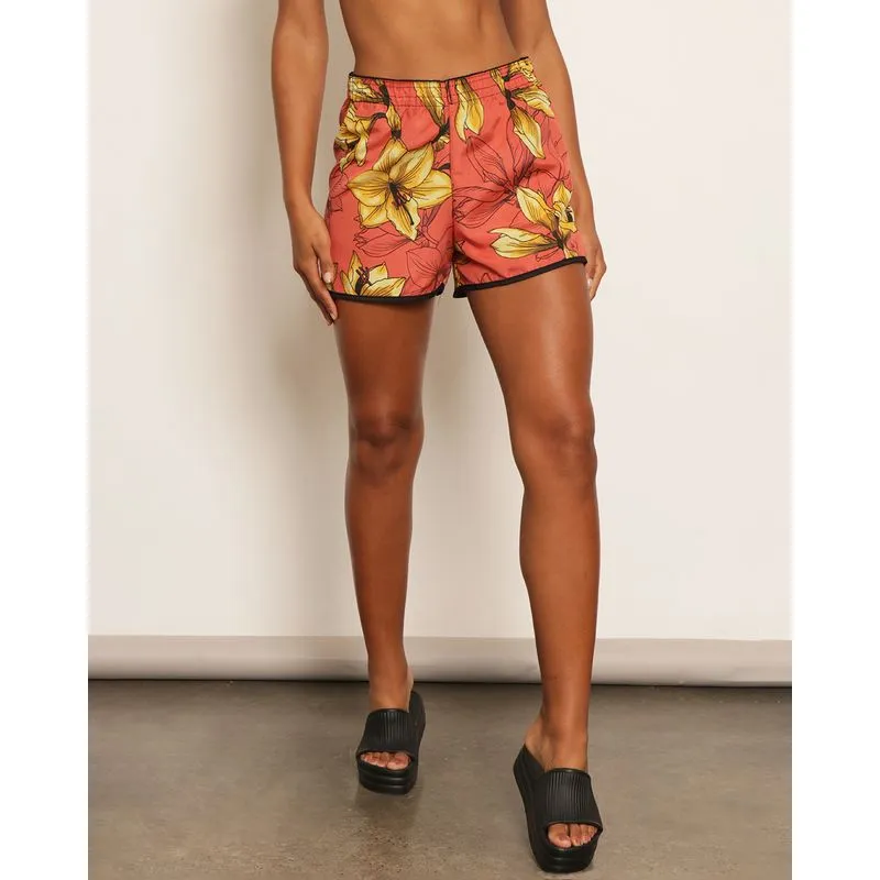 Short Feminino Curto Praia Estampado Laranja P