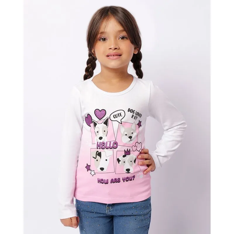 Blusa Infantil Estampa Bichinhos Com Glítter Manga Longa Branca 4