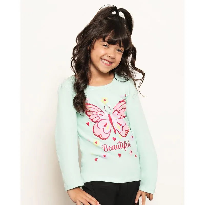 Blusa Infantil Estampa Borboleta Manga Longa Verde 6