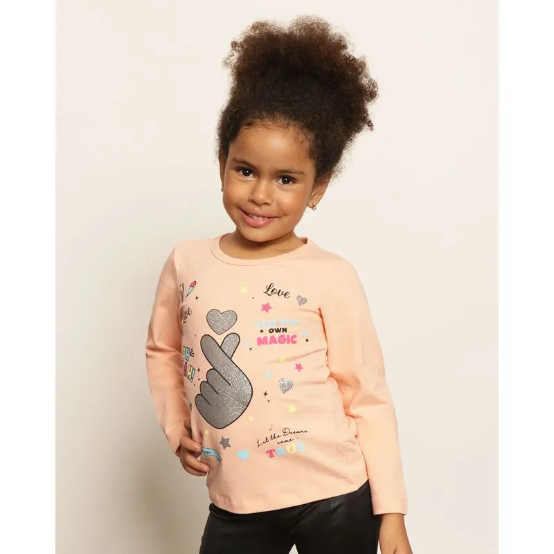 Blusa Infantil Manga Longa Estampa Frontal Laranja 10