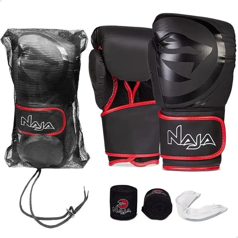 2x Kit Luva Naja + Bolsa + Bandagem + Bucal - Boxe Muay Thai