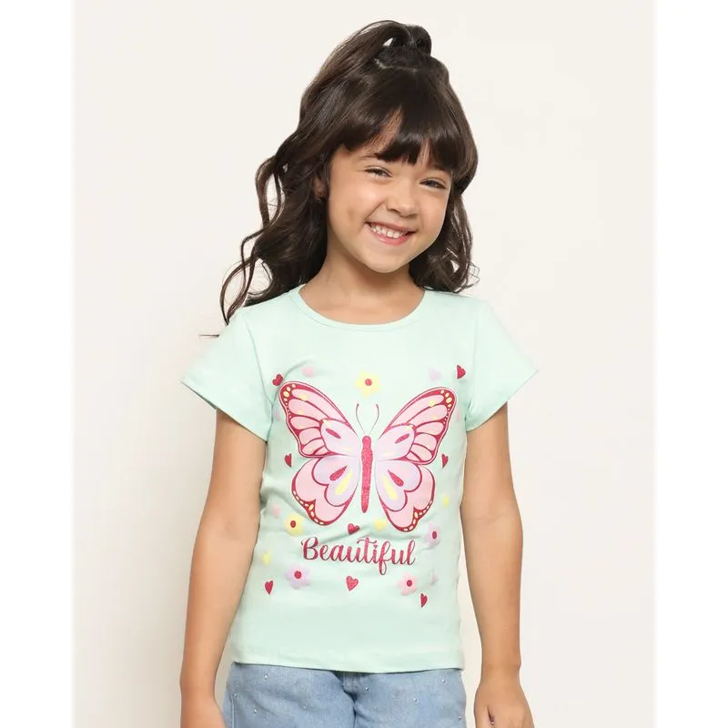 Blusa Infantil Estampa Borboleta Manga Curta Verde 4