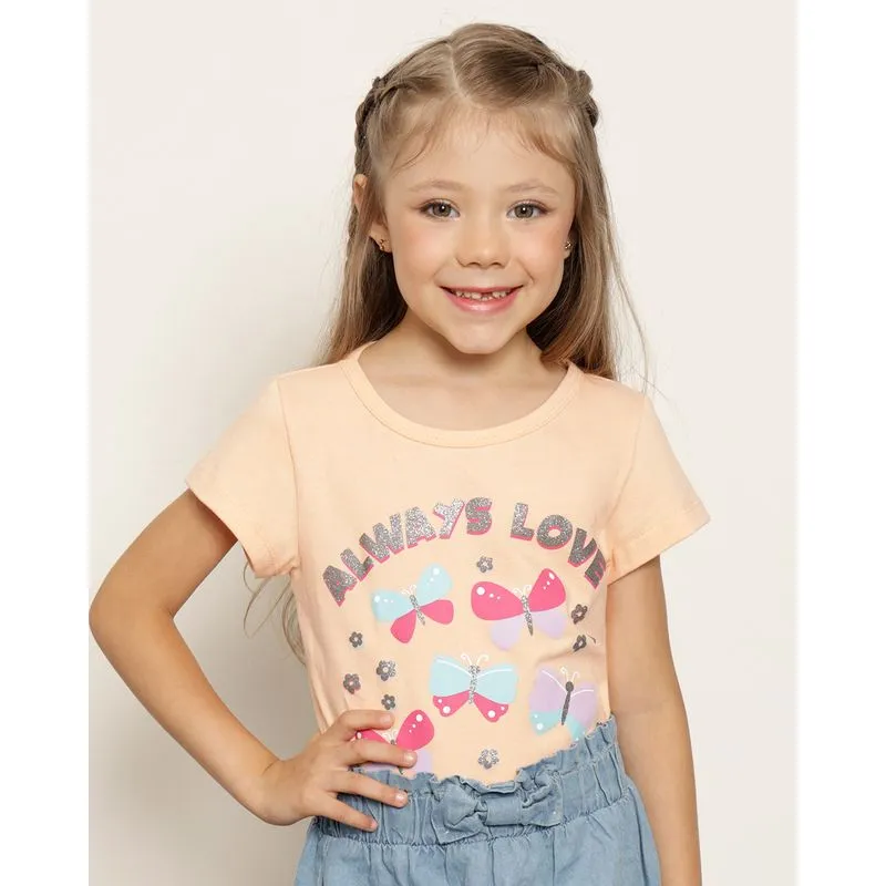 Blusa Infantil Estampa Borboleta Manga Curta Laranja 4