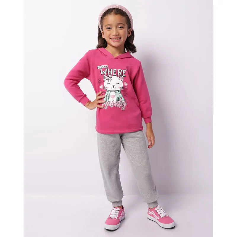 Conjunto Moletom Infantil com Capuz Gatinho Rosa 8