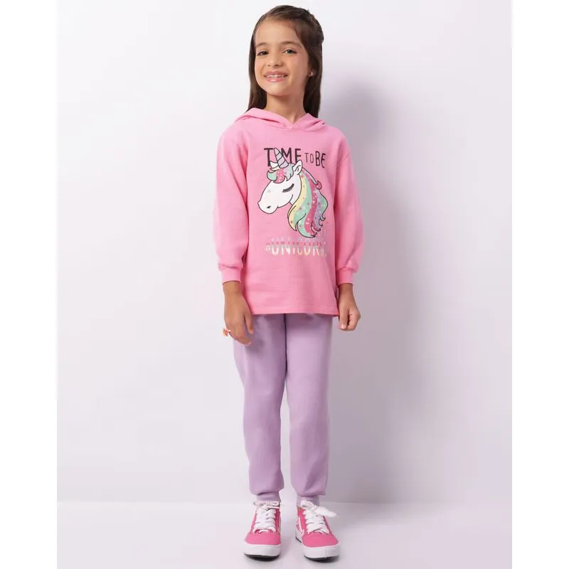 Conjunto Moletom Infantil Estampa Unicórnio Rosa 8