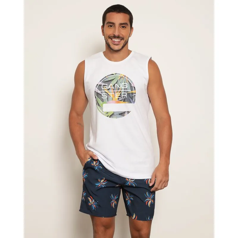 Regata Masculina Gangster Com Estampa Frontal Branca M