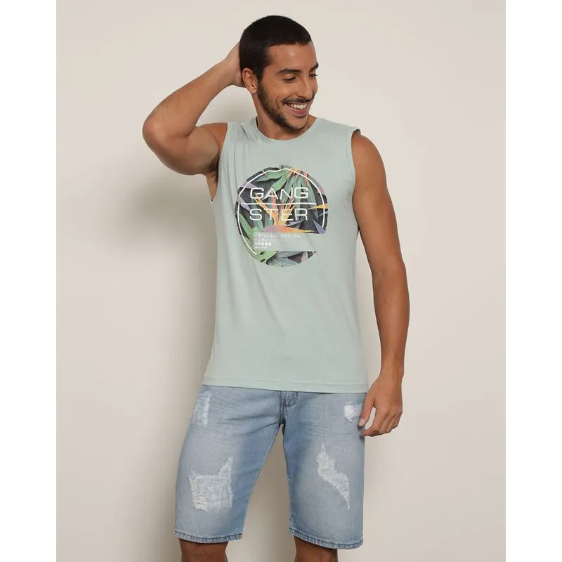 Regata Masculina Gangster Com Estampa Frontal Verde P