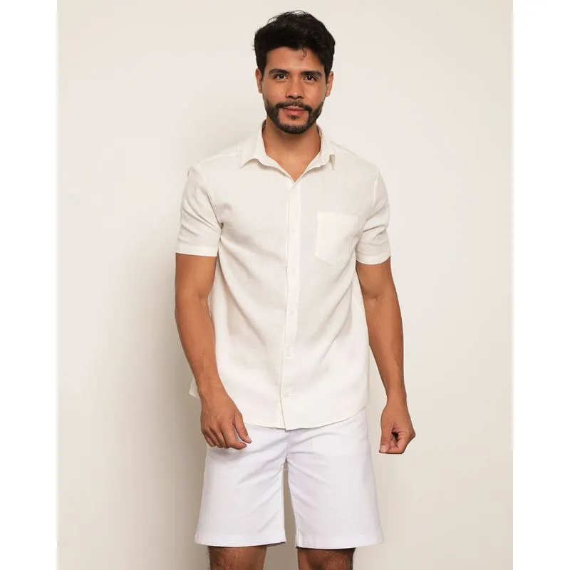 Camisa Masculina Manga Curta Viscolinho Off White M