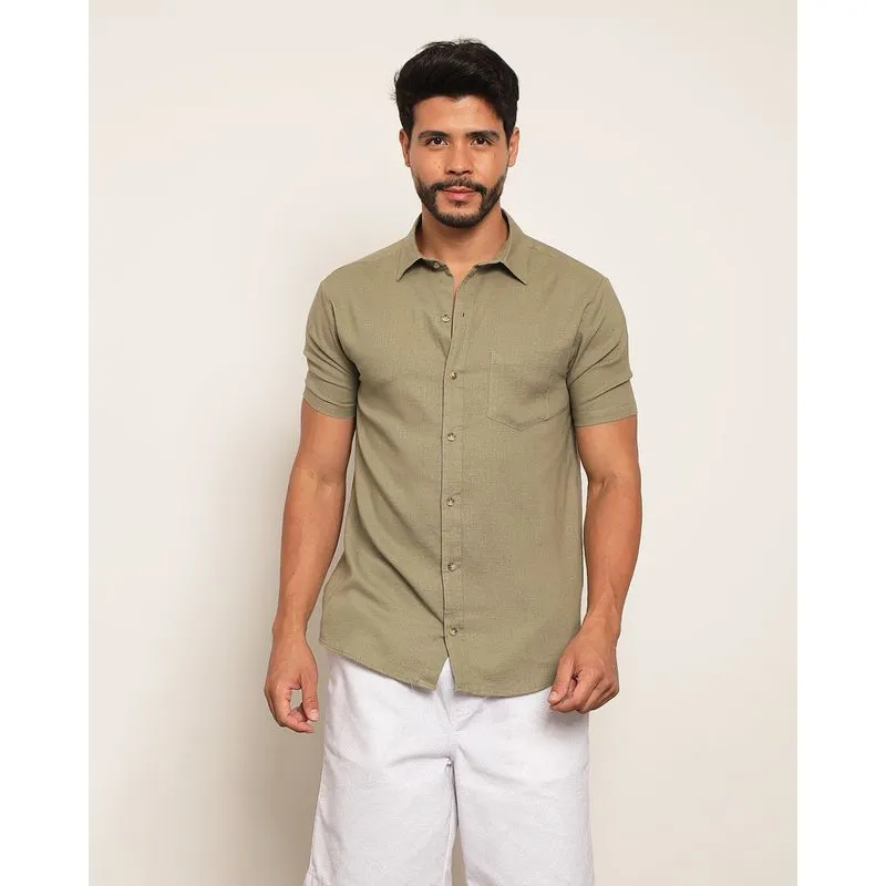 Camisa Masculina Manga Curta Viscolinho Verde M