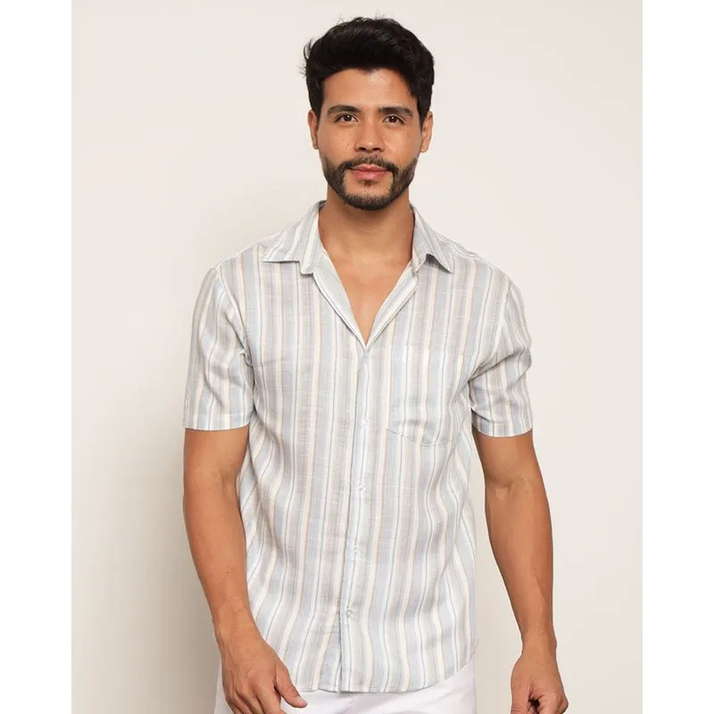 Camisa Masculina Manga Curta Viscose Listrada Azul M