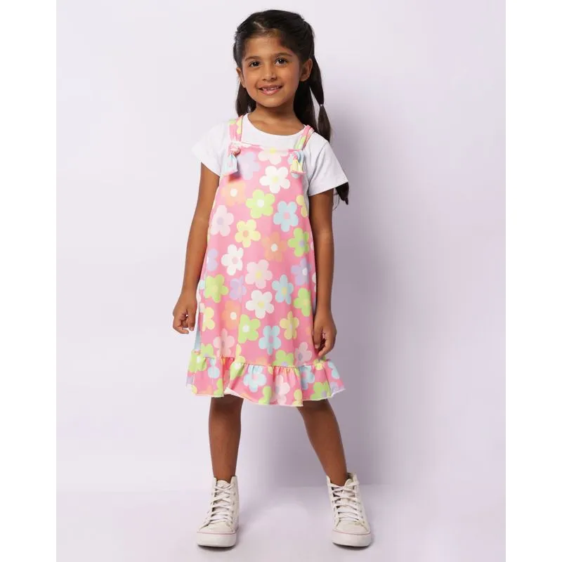 Conjunto Salopete Infantil Curto Estampado Floral Rosa 8