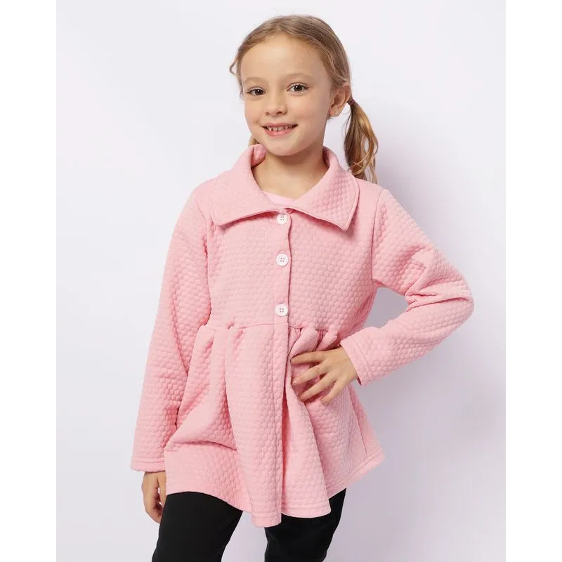 Parka Infantil Matelassê Plissada Com Botões Rosa 8