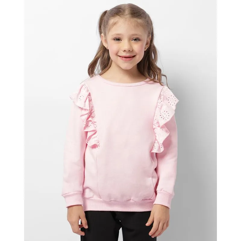 Blusão Moletom Infantil Manga Longa Com Babado Bordado Rosa 8