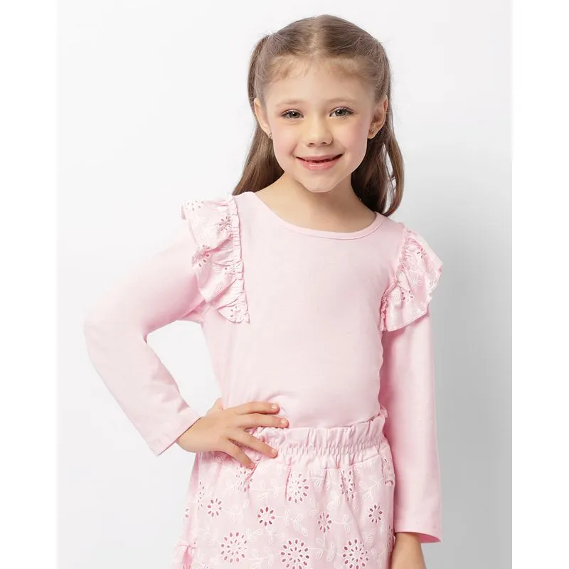 Blusa Infantil Manga Longa Babado Com Laise Rosa 6
