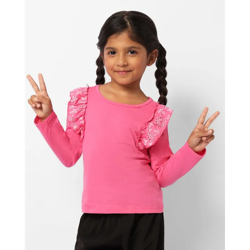 Blusa Infantil Manga Longa Babado Com Laise Rosa 4