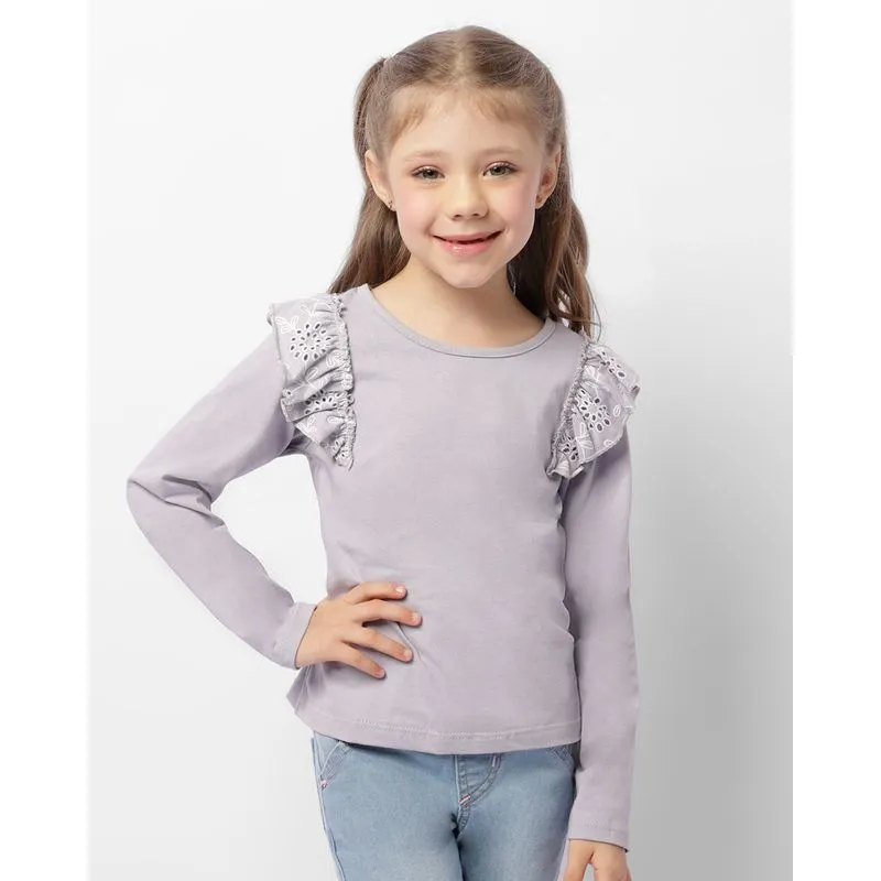 Blusa Infantil Manga Longa Babado Com Laise Lilás 10