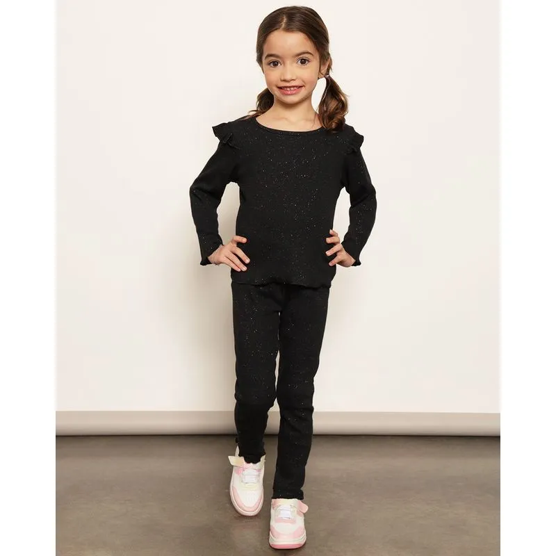 Calça Legging Infantil Canelada Com Glitter Preta 4