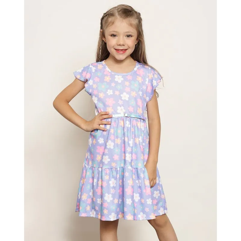 Vestido Infantil Três Marias Com Cinto Estampado Lilás 10