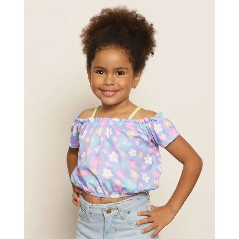 Blusa Infantil Cropped Ciganinha Estampada Lilás 10
