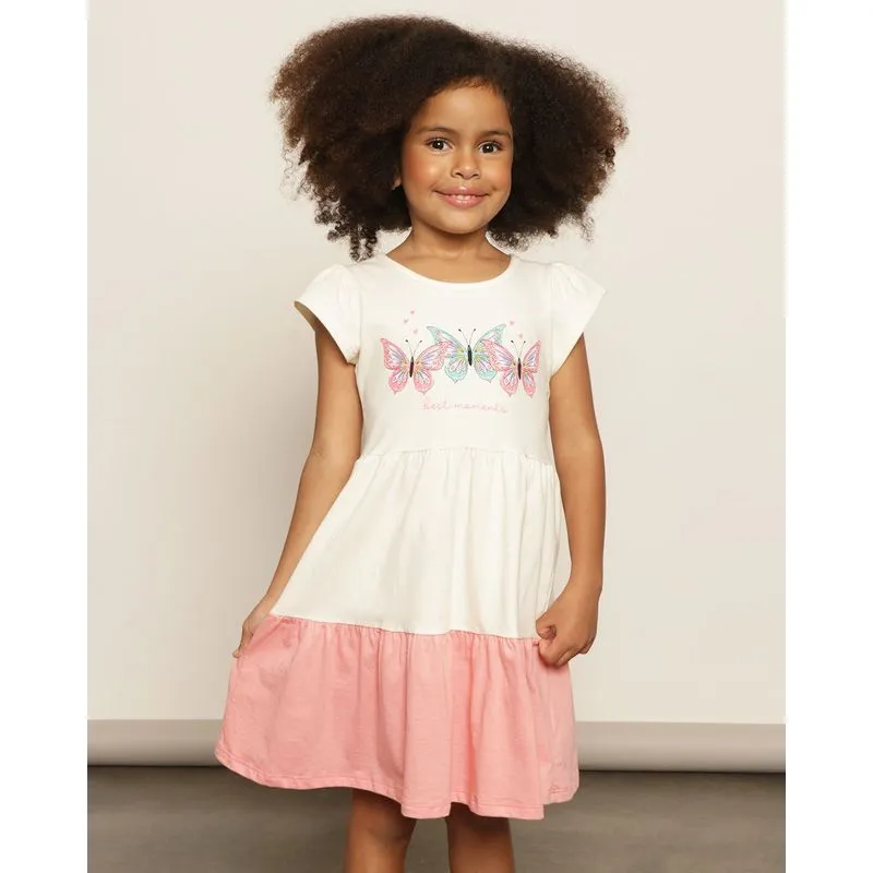 Vestido Infantil Três Marias Estampa Frontal Borboleta Bege 10