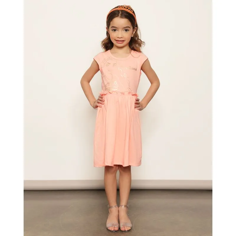Vestido Infantil Curto Disney Moana Com Brinde Tiara Laranja 4