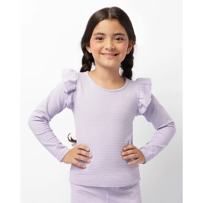 Blusa Infantil Manga Longa Texturizada Com Babado Lilás 8