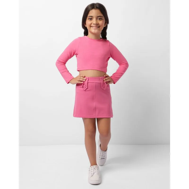 Saia Infantil Crepe Curta Com Botões Rosa 8