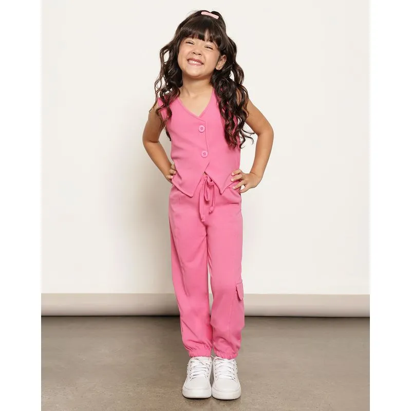 Calça Infantil Jogger Crepe Bolso Cargo Rosa 4