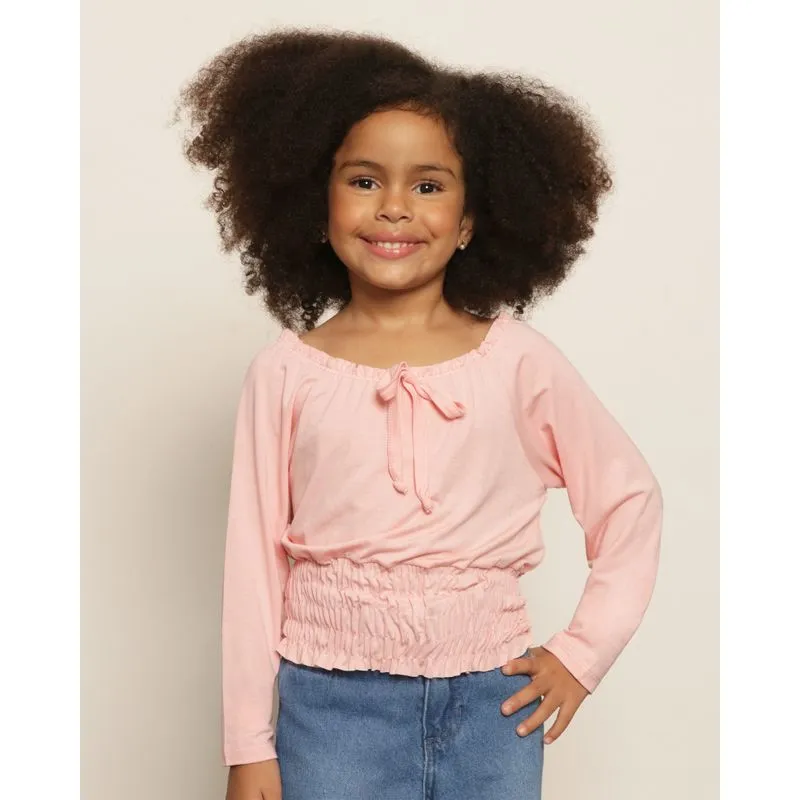 Blusa Infantil Manga Longa Cordão Com Lastex Rosa 6