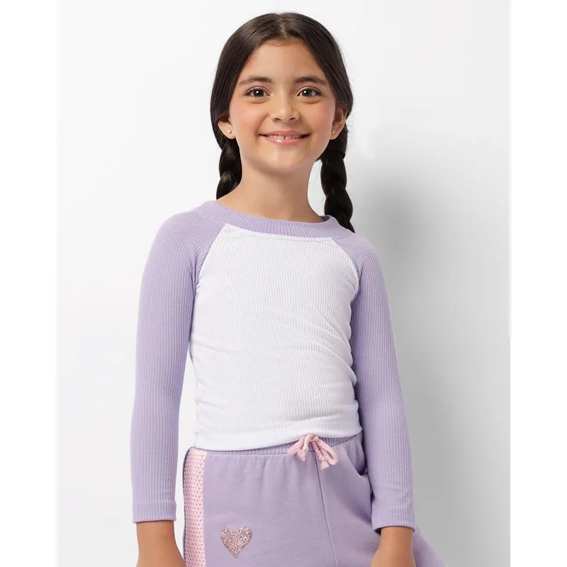 Blusa Infantil Manga Longa Raglan Canelada Branca 4