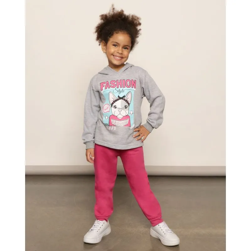 Conjunto Moletom Infantil Peluciado Com Capuz Cinza 8